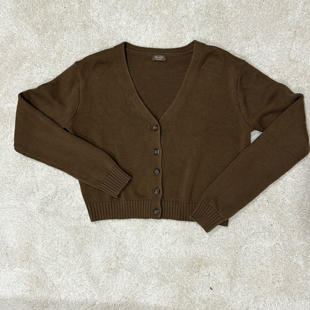 John Galt Brown Crop Cardigan Brandy Melville Small One size